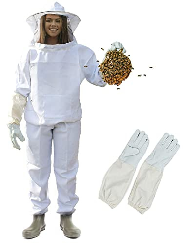 Silginnes Professional Bee Suit for Men and Women - Beekeeping Outfit Beekeeper Unisex Suit with Protective Bee Jacket with Hood, Pants, Gloves for Backyard and Bee Keeper