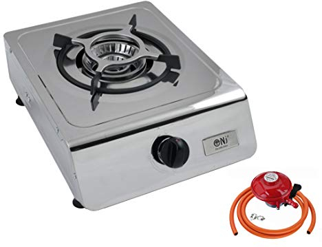 NJ-100SD Portable Gas Stove 1 Burner Stainless Steel Catering 4.0kW Indoor Regulators (Propane gas 27mm Clip-on)