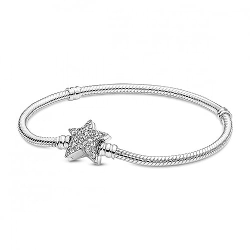 Pandora Moments Snake chain sterling silver bracelet with asymettric star clasp and clear cubic zirconia, 18