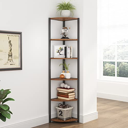 soges 6-stöckiges Eckregal, freistehendes Eckbuchregal 165 cm hoch, Metallrahmen Pflanzenständer, Wanddisplay Aufbewahrungsregal Organizer Regal