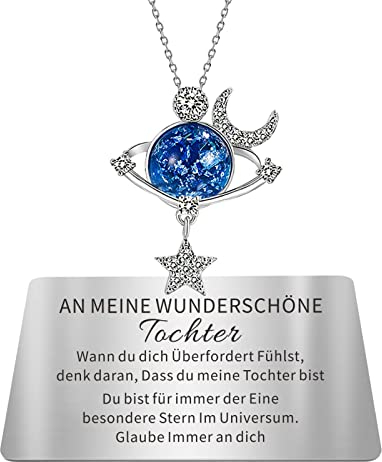 TOLOWOBK Kette Damen Mädchen Mutter Tochter Geschenk An Meine Tochter Planet Kette Geschenke für Mädchen Stern und Mond Halskette Kinder Einschulung Geburtstag Geschenk für Tochter von Mama Papa