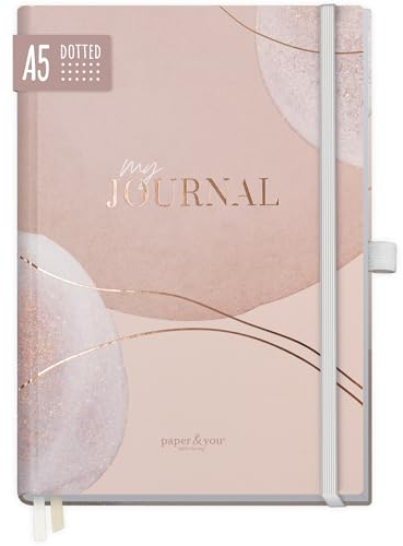 paper&you® Premium Bullet Journal dotted A5 Soft Beige Notizbuch gepunktet, 120g/m² dickes Papier, 188 nummerierte Seiten, Tagebuch mit Punkteraster - nachhaltig & klimafreundlich