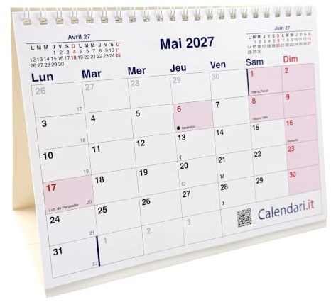 Calendrier 2027 de bureau 20x15 cm à boîtes pour la maison de bureau et de travail
