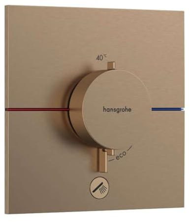 hansgrohe ShowerSelect Comfort E - Thermostat conceiled, Bathroom tap with Safety Stop at 40 °C, Thermostat Square for Showers and Bath tubs, Shower Mixer for 1 Function, Brushed Bronze, 15575140
