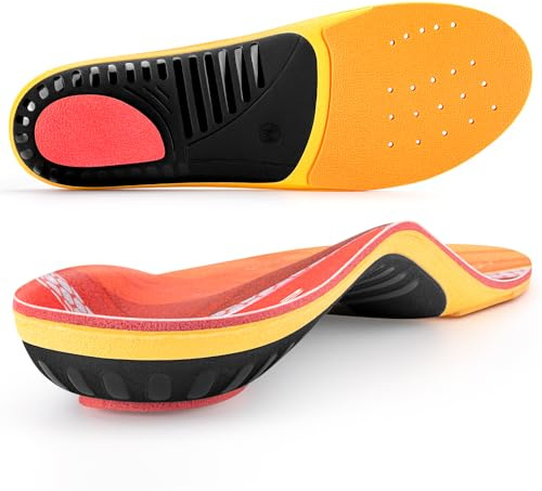 TOPSOLE Orthotic Insoles for Women Men Plantar Fasciitis Arch Support Inserts for Flat Feet High Arch Metatarsalgia Foot Pain Shock Absorption Comfort Work Boot Shoe Insoles (UK-12-30.2cm, TOP272-red)