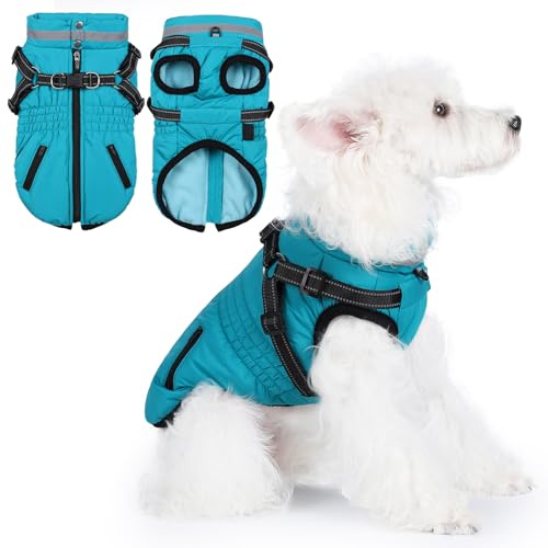 Poseca Manteau pour chien avec harnais, manteau d'hiver imperméable pour temps froid, veste pour chien avec harnais intégré pour chiens de petite, moyenne et grande taille