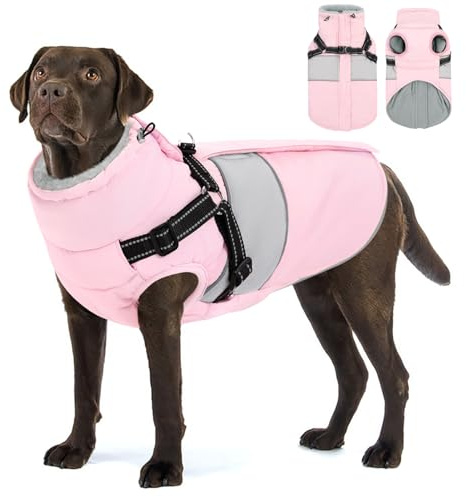 AOFITEE Dog Coat Large Dog Winter Coat Waterproof Dogs Jacket with Harness