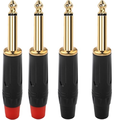 RUNCCI-YUN 4 pz connettore saldare 6,35 mm,Spina audio TS da 6,35 mm, connettore mono maschio da 1/4, spina per microfono 6,35 mm TS placcata in oro per chitarra/altoparlante/microfono