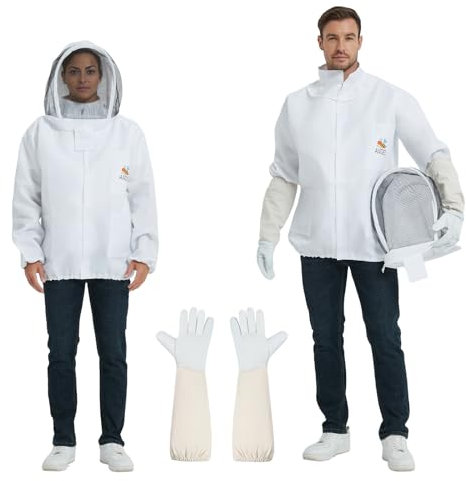 Bienenanzugjacke - Imkerjacke für Männer und Frauen, Hut mit Schleier - stichfeste professionelle Bienenjacke mit Imkerhandschuhen aus Schaffell (L)