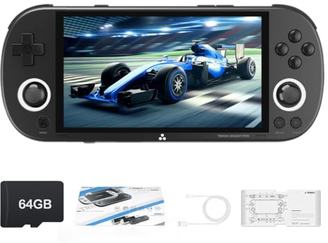 𝗧𝗿𝗶𝗺𝘂𝗶 Smart Pro Game Console 4.96-Inches 720x1280 IPS Screen Built-in 64G TF Card Video Gaming Consoles 5000mAh Lithium Battery Supports Multiple Simulators Casual Game Console-Black