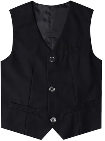 Mintgreen Chaleco Clásico para Niños, Traje de Boda de Cuello en V de Ajuste Regular para Niños, 7-14 Años, Negro, 13-14 años