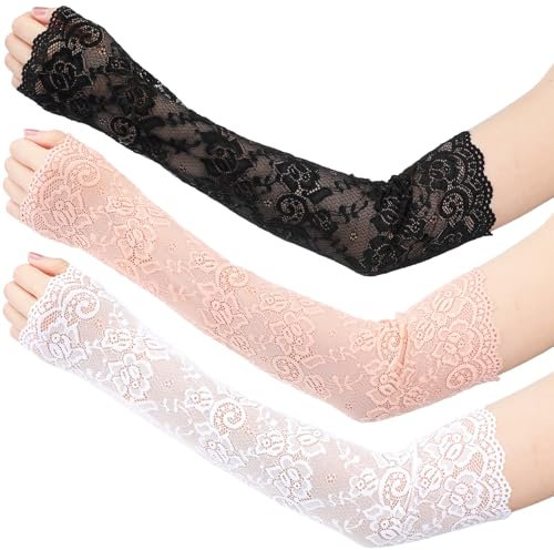 YUXIANLB 3Paar Halloween Spitzen Armstulpen Elegante Fingerlose Spitzenärmel Atmungsaktive Armabdeckung für Party Brautjungfern Vielseitig für Outdoor Sportaktivitäten Alltag Fotoshootings Abendevents