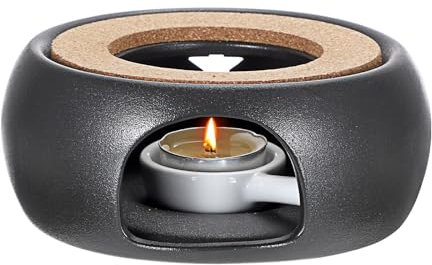 BSTKEY Ceramic Teapot Warmer with Tealight Holder and Cork Cushion, Black Decorative Tea Coffee Milk Heating Warmer Teapot Heater Tealight Burner for Teapot (Star Pattern)