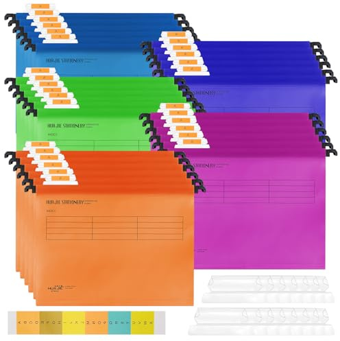 A4 Suspension Files,with Tabs and Card Inserts,PP Hanging Filing Folders,fits Standard A4 Filing Cabinet (31.5 x 24.5cm),for Office School Desktop File Storage (Mix Colors) (30pcs - 5 Colors)
