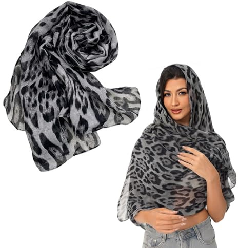 Bufanda circular con estampado de leopardo para mujer, bufanda tubular de moda, chal, bufanda larga y ligera (gris).
