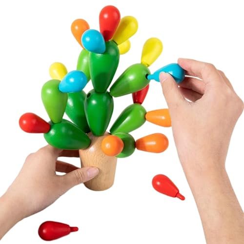 Wooden Stacking Rainbow Cactus Toy - 2.95x2.17in Wooden Rainbow Cactus Stacker | Learning Toys And, Rainbows Color Collection