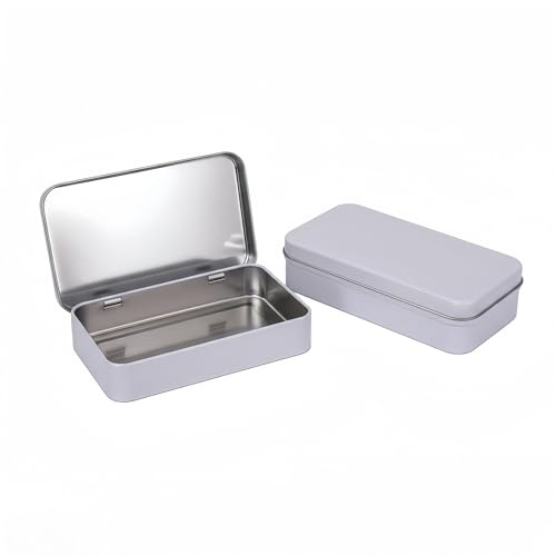 LJY White Tin Box with Lid, Large 2Pcs Nail Tool Box 5.9x3.5x1.2inch Metal Storage Container, Hinged Vintage Decorative Box for DIYJewelry, Office Supplies, Party Favors and Keepsake Organization