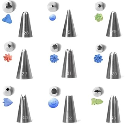 Set di 9 bocchette decorative in acciaio inossidabile 304 ispessito, resistenti, for torte, biscotti e creme, utensili da cucina for la casa Consigli di pasticceria(Small)