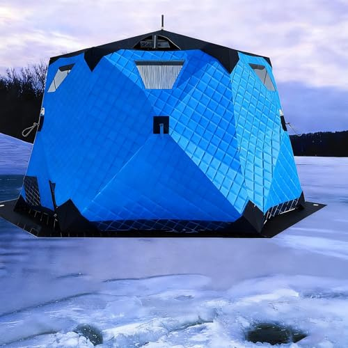 Isfiskeskydd, Bärbart Pop-Up Fisketält För 6 Till 10 Personer, Värmeisolerat, 420d Oxfordtyg, Med Ankare, Rep, Bärväska, För Vinterfiske Blue