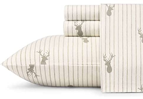 Eddie Bauer - Set di Lenzuola Doppie, Biancheria da Letto in Flanella di Cotone Caldo Traspirante con Tasche Profonde, Spazzolato per Una Maggiore Morbidezza, Accogliente Decorazione per la casa,