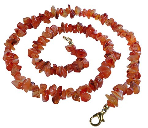 Lebensquelle Plus Edelstein Splitterkette mit Verschluss | 45 cm lang + Krabinerverschluss | Heilstein Splitter Halskette | Handgefertigt und natürlich hergestellt (Karneol)