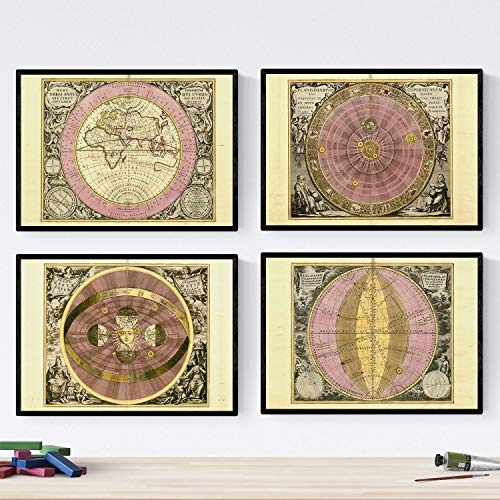 Nacnic Set di quattro piatti con antiche mappe astronomiche. Poster mappe astrologiche in formato A3