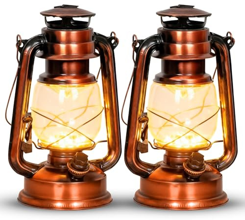Eaxus® 2er Set LED Laterne im Design einer Öllampe - Dimmbar ☀️ Schöne Wohnzimmer-Deko & Gartendeko, Farbe Kupfer Bronze