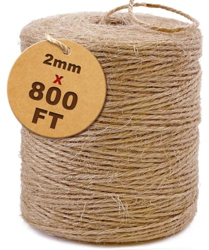 SMART&CASUAL 2mm Natural Jute Twine String Thin for Craft Plant Garden Gift Wrapping Christmas Handmade Art Decoration Packing String Home Art Decoration (Brown) (800 Ft (244M))
