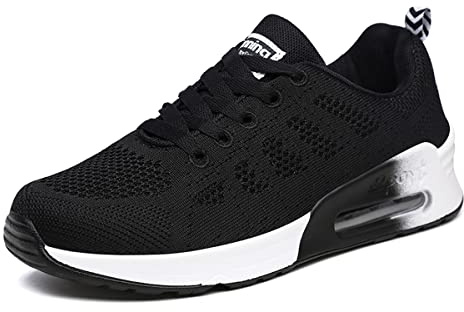 Youecci Women Shock Absorbing Air Running Shoes Lightweight Walking Shoes Ladies Lace Up Sneakers Mesh Go Running Trainers Athletic Walk Gym Shoes Black White Air Cushion 9 UK, Manufacturer Size 43