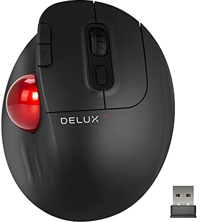 DeLUX Wireless Trackball Mouse, Easy Thumb Control, Precision and Smooth Tracking, Ergonomic Comfort Design, 2400 DPI, USB Receiver and Bluetooth 5.0, for PC/Mac/Laptop (MT1-Black)