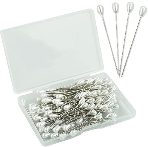 100PCS Teardrop Pearl Sewing Pins, 2in Straight Hat & Corsage Pins for Wedding Bouquets & DIY Crafts