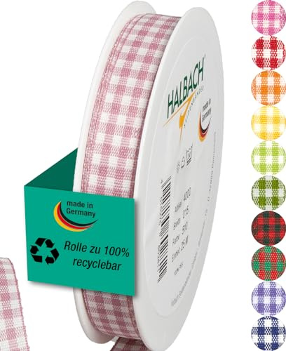 Halbach Seidenbänder Vichy - Cinta de regalo (15 mm de ancho, 25 m de largo, fabricada en Alemania), diseño a cuadros en muchos colores