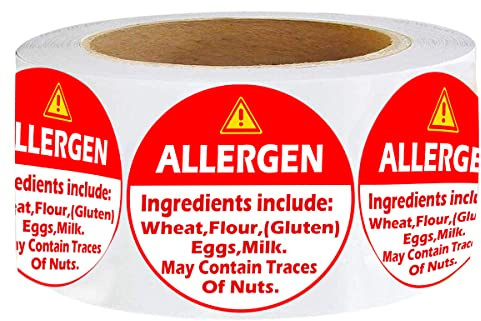 Red Allergen Warning Stickers Labels, 1.5 Inch Allergy Sticker for Cake,Grocery Stores, Restaurants, Food Trucks, delis,Fast Food, Medical, Food Service (500Pcs)