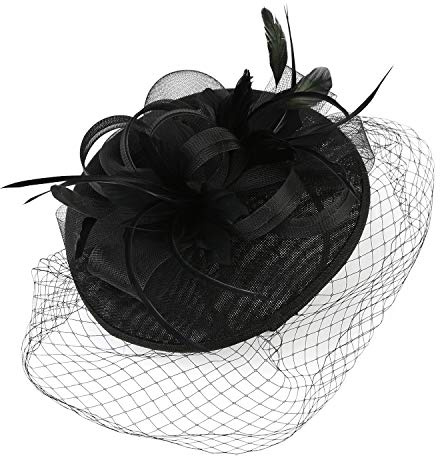 SJTJSPX Bibi Mariage Femme Fille Fascinator Vintage Serre Tête Bandeau Mariée avec Voile et Plumes Couvre-Chef Coiffure Accessoire Elégant Épingle Pince à Cheveux Chapeau Nuptiale Eglise Cocktail