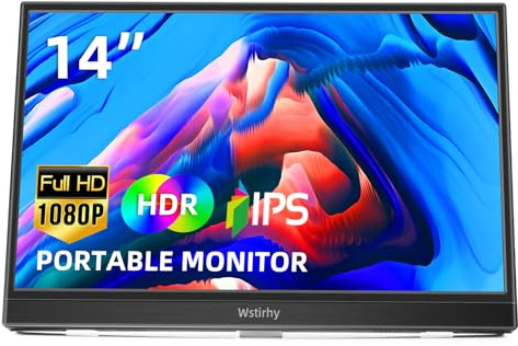 Wstirhy 14 Zoll Portable Monitor USB C 1920x1080p IPS Bildschirm Tragbarer HDMI Monitor mit Zwei Lautsprechern, Mobiler Monitor für PC Laptop Xbox PS4/5 Switch