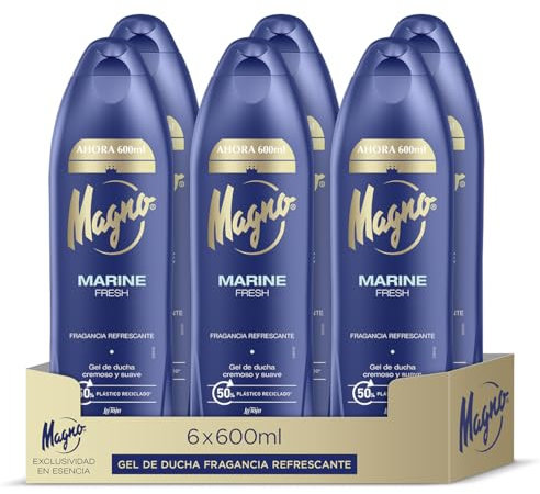 Magno - Gel de Ducha Marine - pack de 6 de 600ml (3.600ml) – Regenera y revitaliza la piel – Proporciona frescor