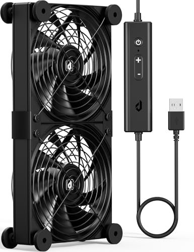 upHere Gaming U3UK2 Dual 120mm USB Fan, DC 5V Quiet Computer Cooling Fan, 4 Adjustable Speeds, Dual Ball Bearing 1600RPM for Receiver DVR PS5 Xbox Computer Cabinet