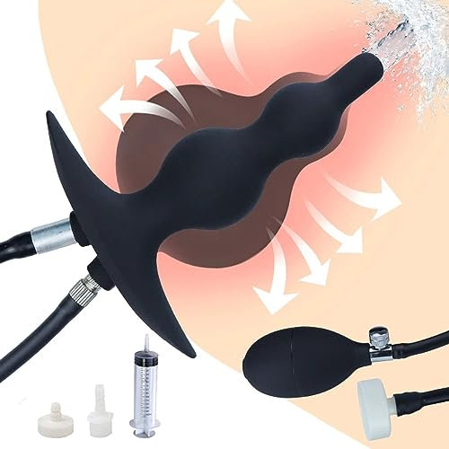Enorme tapón anal inflable con bomba y enema de ducha anal, dilatador de tapón anal de silicona, consolador anal, expansión del ano, bolas anales, enema, enjuague anal vaginal, juguete sexual SM