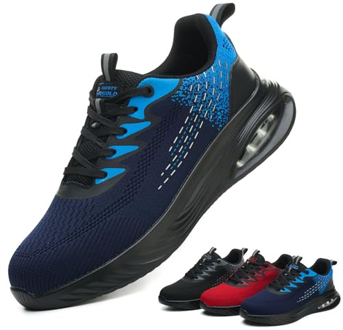 TQGOLD Scarpe Antinfortunistiche Uomo Donna Leggere Scarpe da Lavoro con Punta in Acciaio Antiscivolo Scarpe da Cantiere Scarpe Sicurezza Sportive Traspiranti (Blue,43EU)