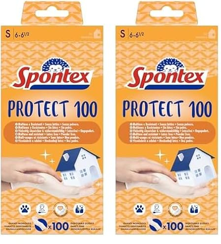 Spontex Protect Einmalhandschuhe aus Vinyl, ungepudert und latexfrei, vielseitig einsetzbar, in praktischer Spenderbox, Größe S, 200er Pack