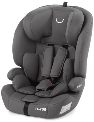 Nurse by Jané Grip Silla de Coche iSize 76–150 cm, 2–12 Años, Sin Isofix, Instalación con Cinturón, 9 Posiciones, Grupo 1 2 3, Gris (Storm)