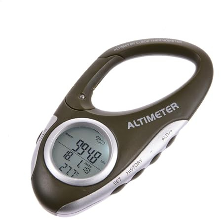Digital Altimeter Barometer | Portable Barometer for Hiking Multifunctional Electric Altimeter with Clock, Hiking Accessories Altimeter Carabiner, Compass with Altitude, affi