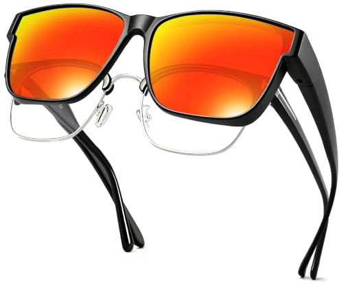 URUMQI Sobregafas de sol para mujer, hombre, polarizadas con protección UV400 polarizantes, gafas para conducción, ciclismo, deporte y ocio, A06 - Marco negro mate para lentes (espejos, color rojo, L