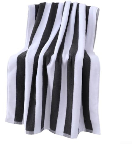 Eawfgtuw Toallas de playa, rayas clásicas, toalla de piscina de algodón, secado rápido, toalla grande súper absorbente, para nadar tomar el sol, 76 x 180 cm (gris)