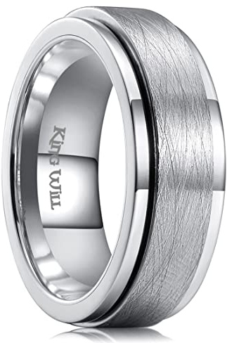 King Will Anello girevole nero lucido da 8 mm per uomo e donna, 59.4 (18.9), Acciaio inossidabile, Nessuna gemma