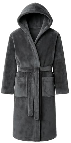 Adore Home Mens Hooded Fleece Dressing Gown | Soft Warm Fleece Bathrobe With Hood, Tie Belt And Pockets; Cosy Loungewear For Mornings And Evenings