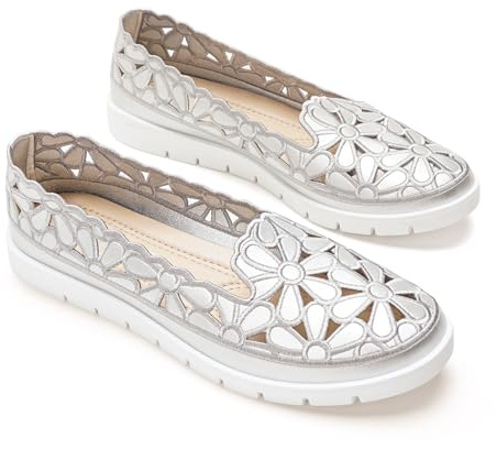 GLAMORA Bailarinas Mujer Caladas Diseño Floral Zapatos Planos Plataforma Ligera Suela Flexible Antideslizante Plantilla Blanda Cómodas Transpirables Calzado Verano plata-41