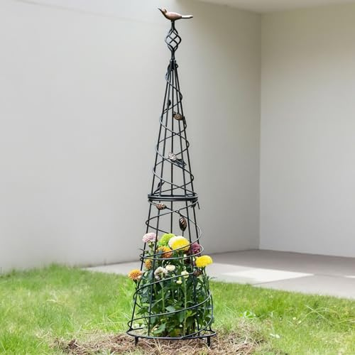 GOOOXIM Garden Obelisk 41 Metal Trellis - Sturdy Support for Roses & Vines | Decorative Rose Bushes & Tall Vines with Birds & Leaves - Ideal Garden Decor & Unique Indoor Plant Accessories for Women