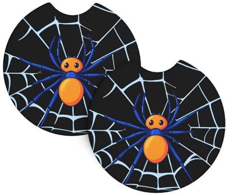 Whjshop Blue Spider On Spider Web Prints Car Interior Cup Holder Pad 2 Pc Waterproof & Quick for Cars, Trucks, Suvs, and Ships