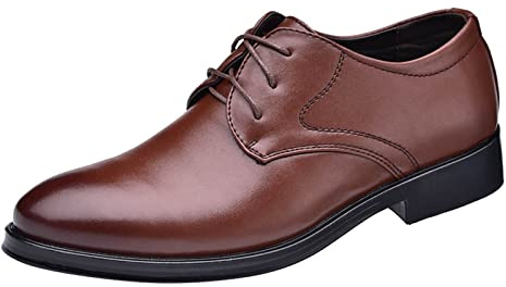 Scarpe in pelle da uomo business, scarpe da lavoro da uomo in pelle, con lacci, scarpe da sposa, eleganti, casual, con tacco, tinta unita, comode, marrone, 42 EU